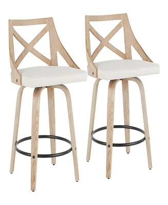 Charlotte 26" Farmhouse Fixed Height Counter Stool With Swivel in Washed Wood and Fabric by Lumisource - Set of 2