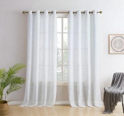 Hlc.Me Madison Faux Linen Textured Semi Sheer Privacy Sun Light Filtering Transparent Window Grommet Long Thick Curtains Drapery Panels For Bedroom Living Room 2 Panels