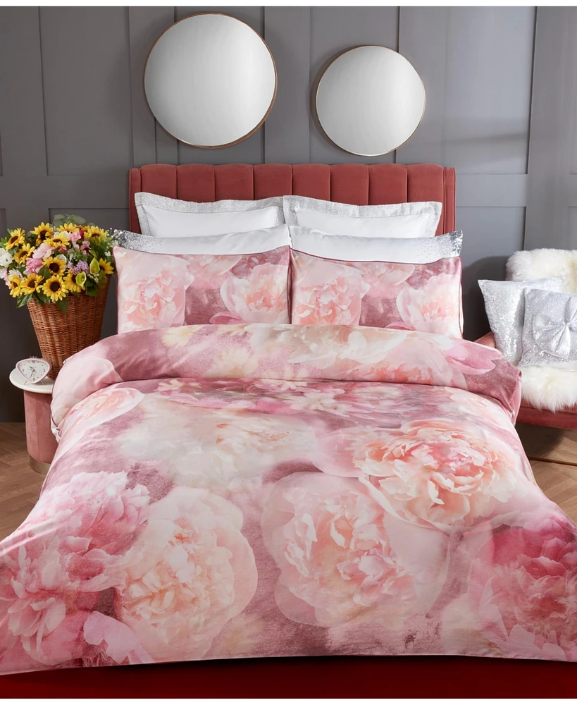 By Caprice Home 100% Cotton Rose Bloom Print Duvet Cover Set With Matching Pillow Cases Queen