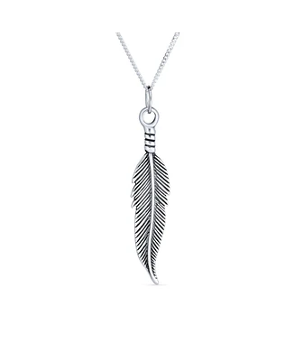 Feather Leaf Dangling Pendant Charm Necklace Western Jewelry For Women Blackened Antiqued .925 Sterling Silver 18 Inches