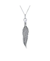 Feather Leaf Dangling Pendant Charm Necklace Western Jewelry For Women Blackened Antiqued .925 Sterling Silver 18 Inches