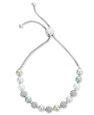 Charter Club Silver-Tone Pave Fireball & Color Imitation Pearl Slider Bracelet, Created for Macy's