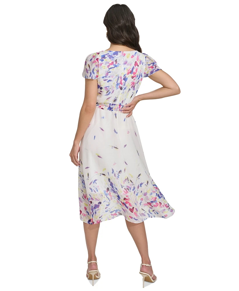 Dkny Women's Flutter-Sleeve Faux-Wrap Midi Dress