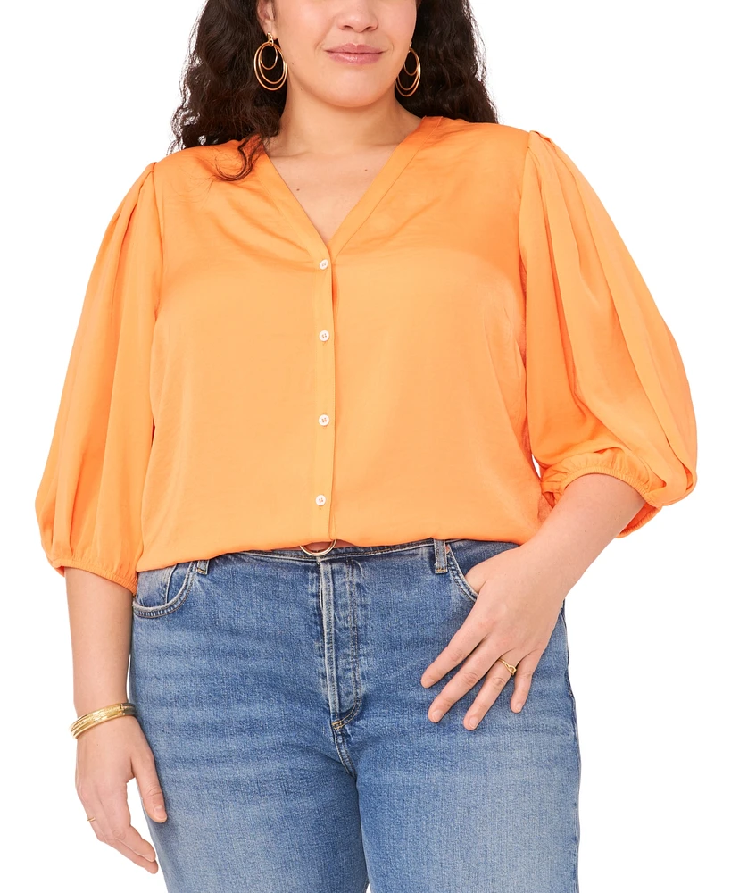 Vince Camuto Plus V-Neck Balloon-Sleeve Shirt