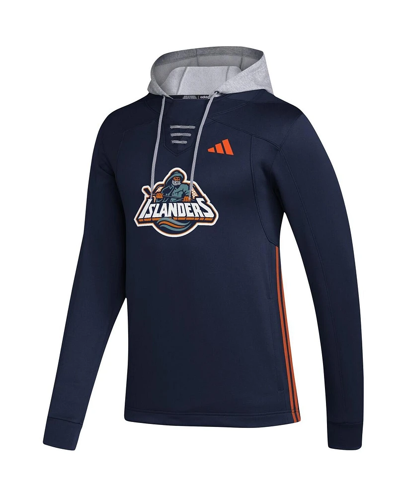 Men's adidas Navy New York Islanders Refresh Skate Lace Aeroready Pullover Hoodie