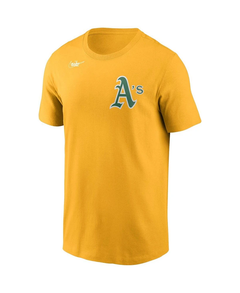 Men's Nike Reggie Jackson Gold Distressed Oakland Athletics Cooperstown Collection Name and Number T-shirt