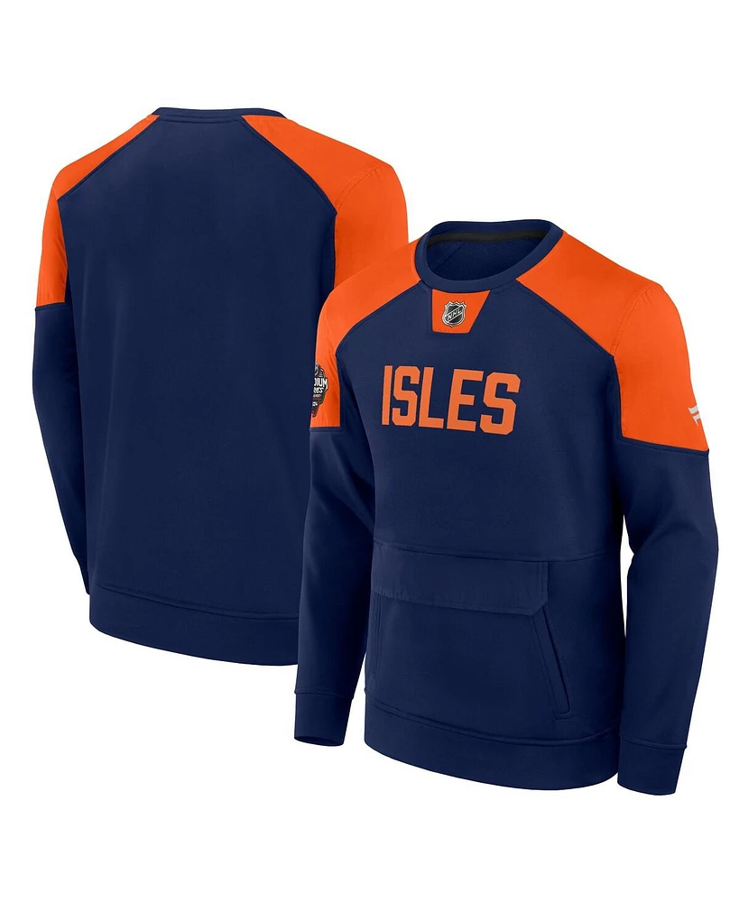 Men's Fanatics Navy New York Islanders 2024 Nhl Stadium Series Authentic Pro Fleece Logo Pullover Sweatshirt