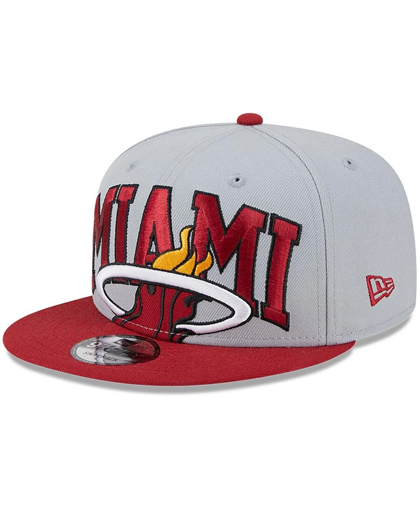 Men's New Era Gray, Red Miami Heat Tip-Off Two-Tone 9FIFTY Snapback Hat