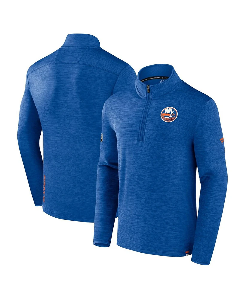 Men's Fanatics Heather Royal New York Islanders Authentic Pro Quarter-Zip Pullover Top