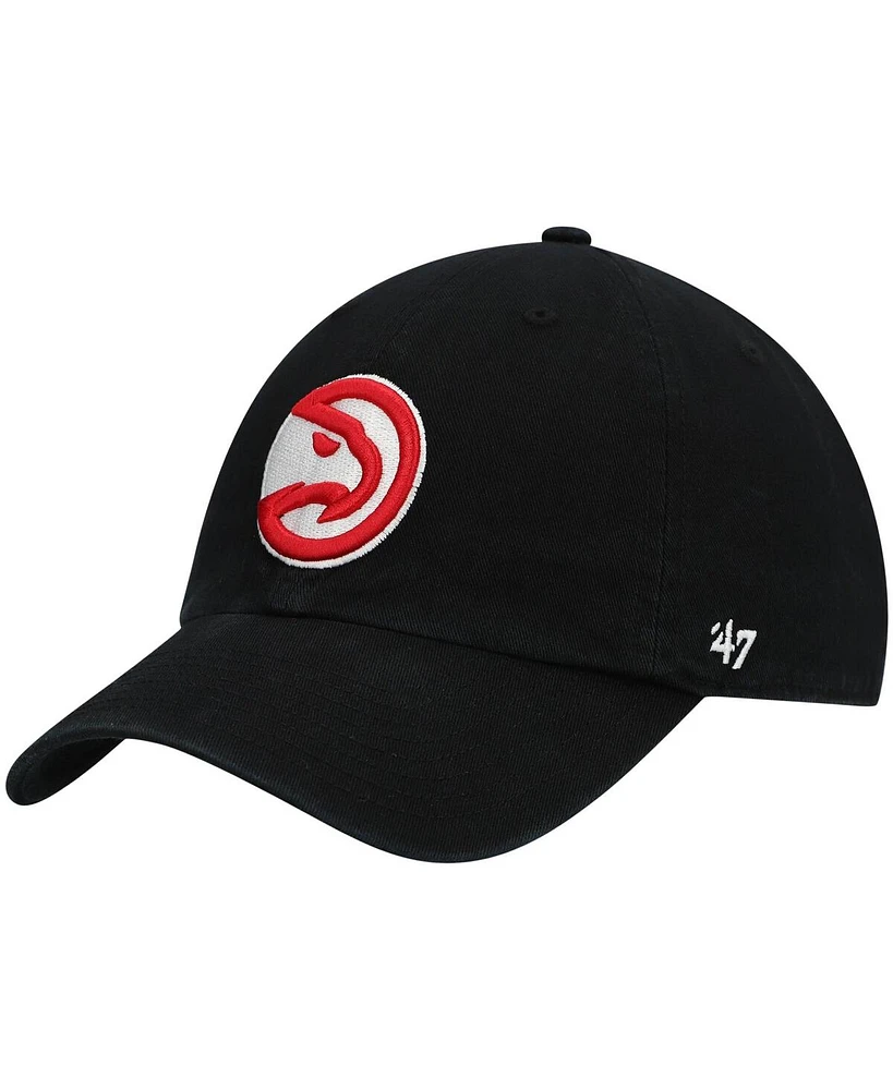 Men's '47 Brand Black Atlanta Hawks Team Clean Up Adjustable Hat