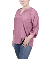 Ny Collection Women's Raglan Sleeve Split Neck Blouse Top
