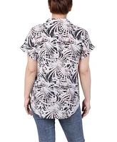 Ny Collection Women's Short Rolled Sleeve Button Front Blouse