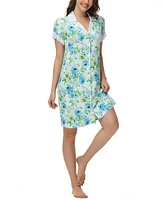 C. Wonder Women's Printed Notch Collar Short Sleeve with Ruffle Sleepshirt Nightgown