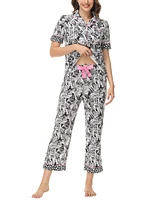 C. Wonder Women's Printed Short Sleeve Notch Collar with Pants 2 Pc. Pajama Set