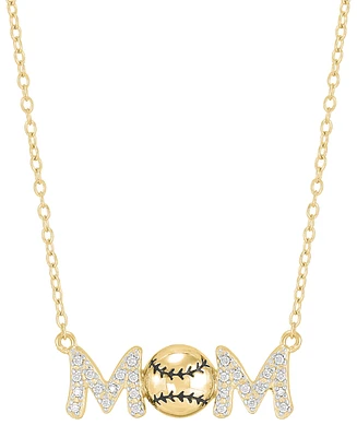 Diamond Baseball Mom Pendant Necklace (1/10 ct. t.w.) in Sterling Silver or 14k Gold-Plated Sterling Silver, 16" + 2" extender - Gold