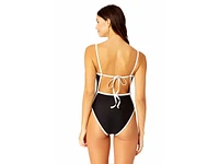 Women's Solid Piped Contour One Piece Swimsuit