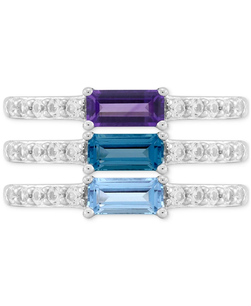 3-Pc. Set Multi-Gemstone (1-1/4 ct. t.w.) & Lab-Grown White Sapphire (5/8 ct. t.w.) Stack Rings in Sterling Silver