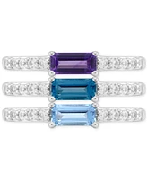 3-Pc. Set Multi-Gemstone (1-1/4 ct. t.w.) & Lab-Grown White Sapphire (5/8 Stack Rings Sterling Silver