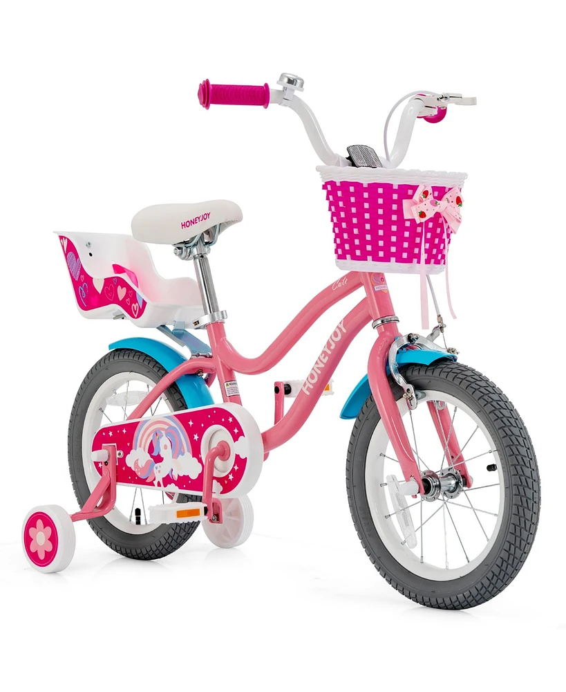 Costway 18 Inches Kids Bicycle w/Training Wheels & Basket for Boys Girls Age 5-9 Years