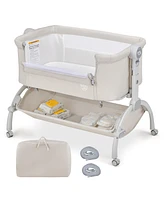 Costway 3-in-1 Portable Baby Bassinet Bedside Sleeper Cradle with Mattress& Storage Basket