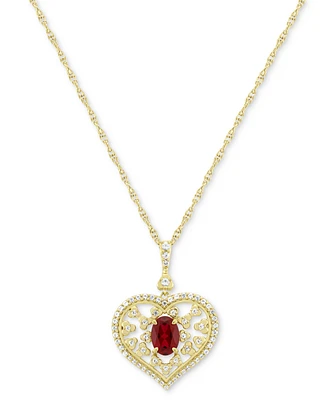Lab-Grown Ruby (3/4 ct. t.w.) & Lab-Grown White Sapphire (3/8 ct. t.w.) Openwork Heart 18" Pendant Necklace in 14k Gold-Plated Sterling Silver