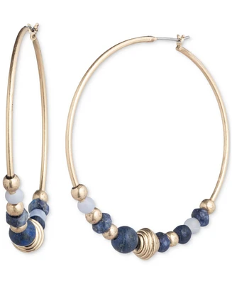Lauren Ralph Lauren Gold-Tone Medium Natural Bead Hoop Earrings, 1.8"