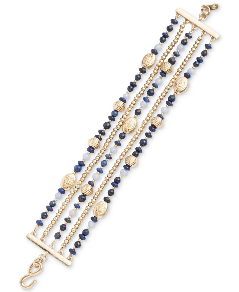 Lauren Ralph Lauren Gold-Tone Natural Stone Beaded Multi-Row Flex Bracelet