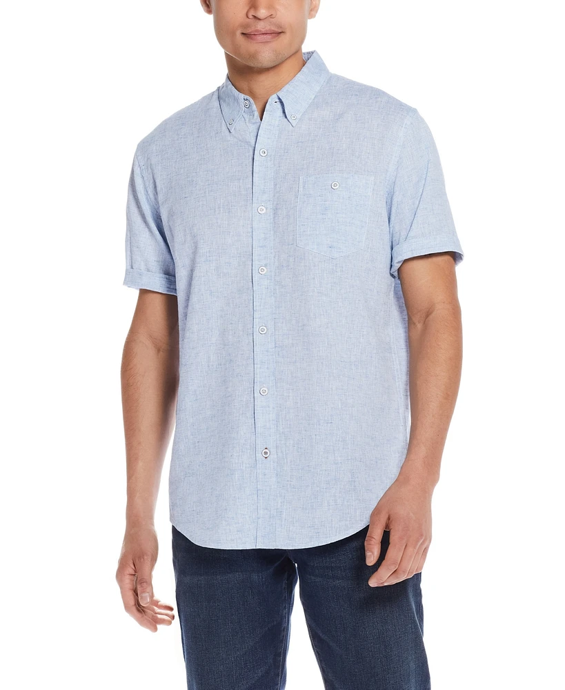 Weatherproof Vintage Men's Short Sleeve Solid Linen Cotton Shirt