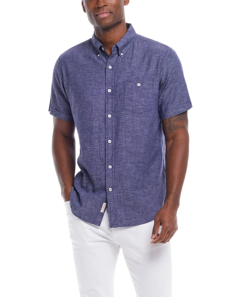 Weatherproof Vintage Men's Short Sleeve Solid Linen Cotton Shirt