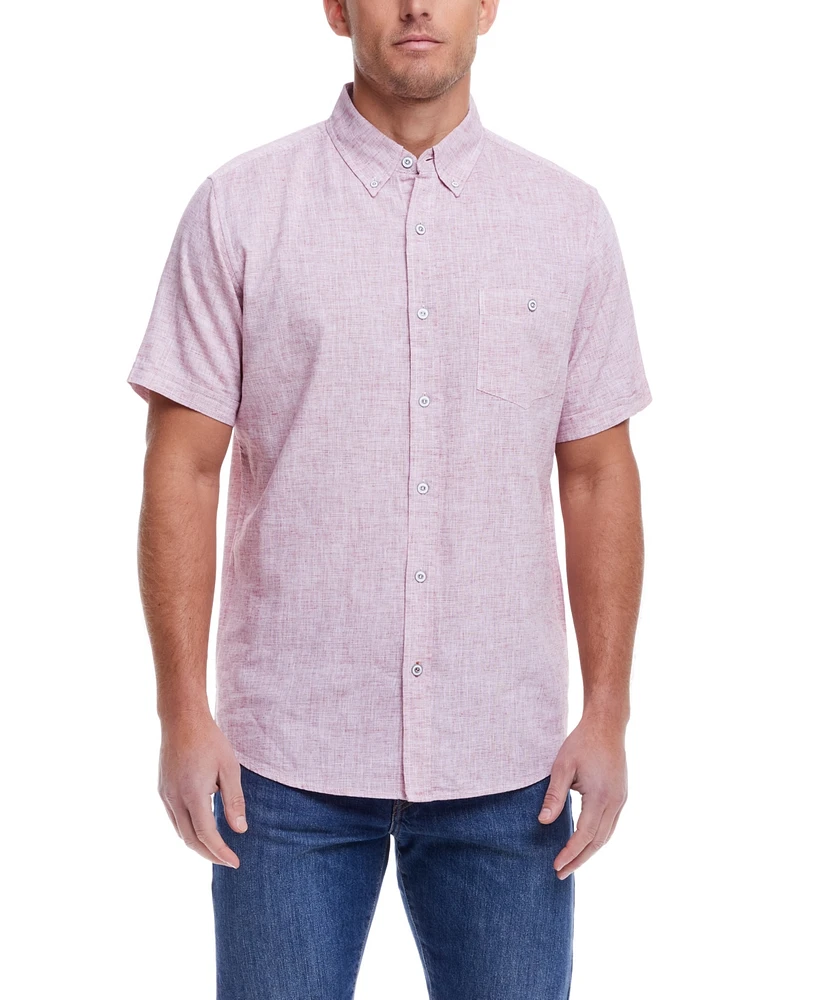 Weatherproof Vintage Men's Short Sleeve Solid Linen Cotton Shirt