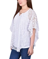 Ny Collection Women's Lace Poncho Top with Bar