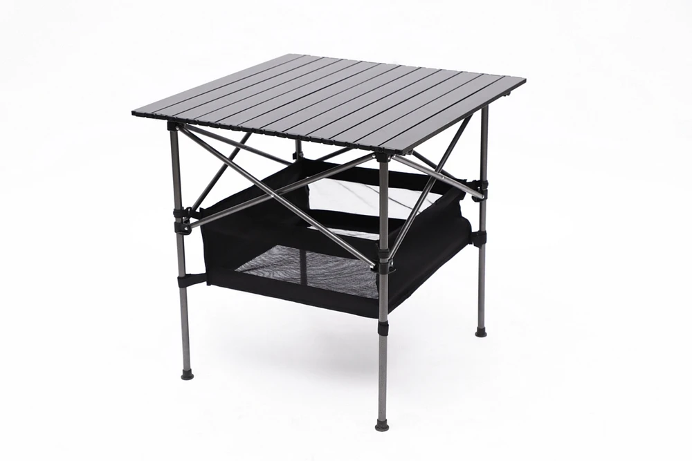 Folding Outdoor Table with Carrying Bag, Lightweight Aluminum Square Table 27.56x27.56x27.56in Black