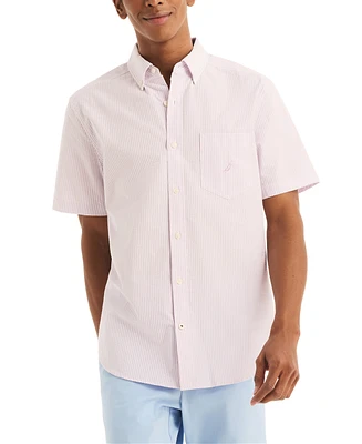 Nautica Men's Striped Seersucker Short Sleeve Button-Down Shirt