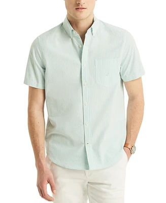 Nautica Men's Striped Seersucker Short Sleeve Button-Down Shirt