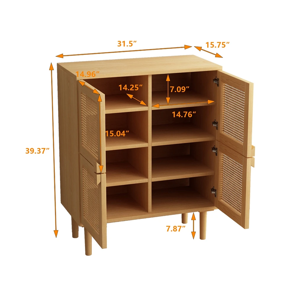 Simplie Fun 4-Door Rattan Mesh Shoe Cabinet with Eight Storage Spaces