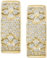 Effy Diamond Pave Flower Small Huggie Hoop Earrings (7/8 ct. t.w.) in 14k Gold, 0.625"