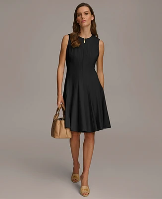 Donna Karan Women's Front Zip Sleeveless Fit & Flare Dress