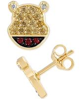 Wonder Fine Jewelry Citrine (1/2 ct. t.w.), Garnet (1.5 ct. t.w.) & Diamond (1/20 ct. t.w.) Winnie the Pooh Stud Earrings in Gold