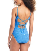 Bar Iii Women's Textured Tie-Back One-Piece Swimsuit, Created for Macy's