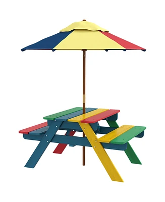 Outsunny Kids Picnic Table Set with Parasol, Seating for 3-6 Years Old