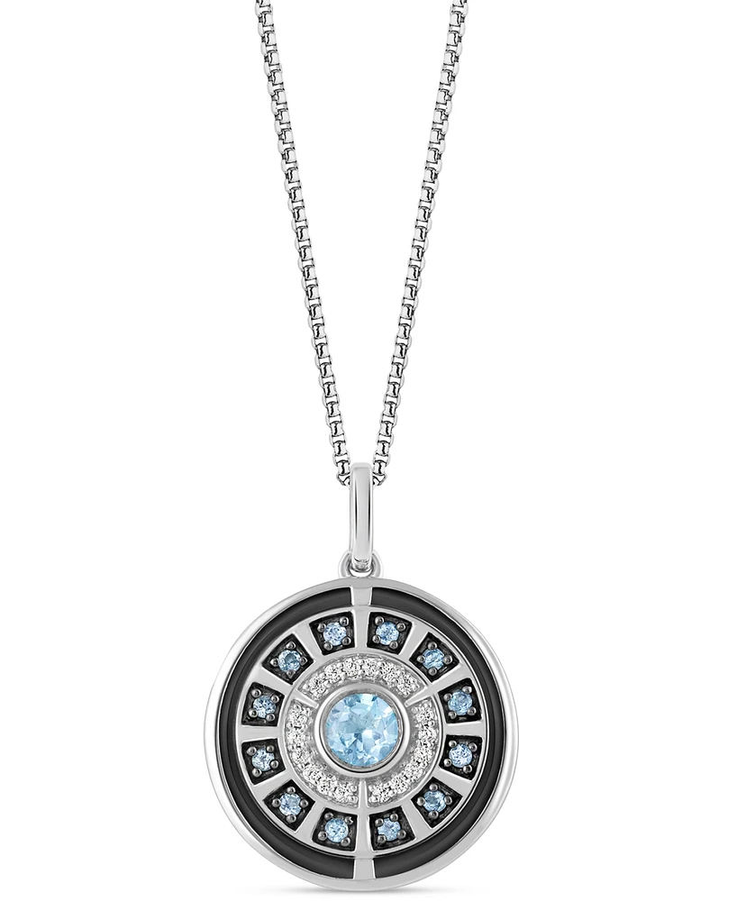 Wonder Fine Jewelry Swiss Blue Topaz (3/8 ct. t.w.) & Diamond (1/10 ct. t.w.) Ironman Arc Reactor 18" Pendant Necklace in Sterling Silver