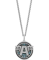 Wonder Fine Jewelry Swiss Blue Topaz (3/8 ct. t.w.) & Diamond (1/10 ct. t.w.) Captain America Logo 18" Pendant Necklace in Sterling Silver