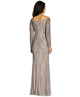 Adrianna Papell Sequin Off-The-Shoulder Gown