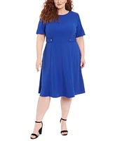 London Times Plus Fit & Flare Scuba Crepe Midi Dress