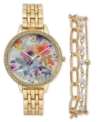 I.n.c. International Concepts Women's Gold-Tone Bracelet Watch 38mm Set, Created for Macy's