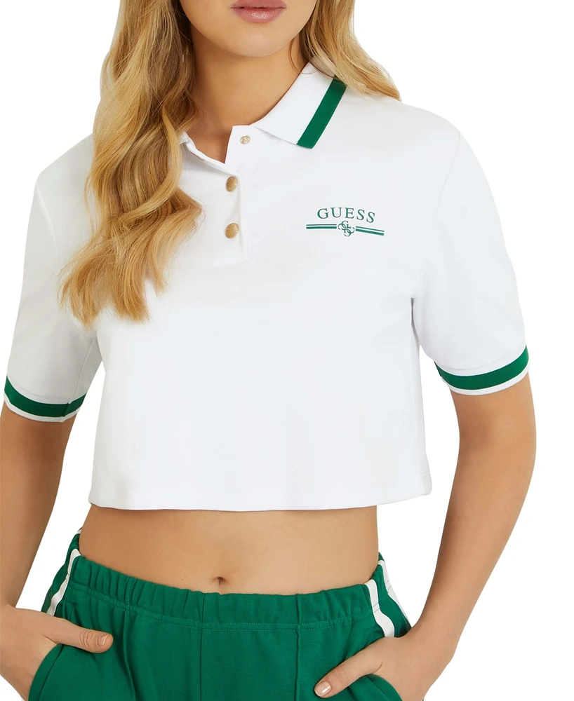 Guess Women's Arleth Active Cropped Logo Polo Top