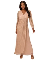 Adrianna Papell Women's Metallic Crinkled Draped Gown