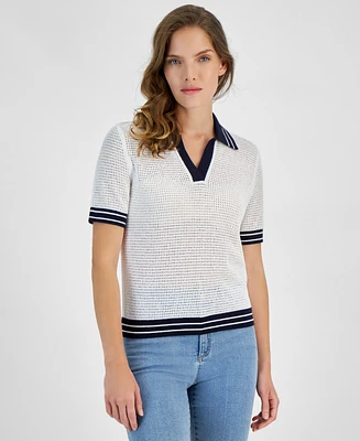 Nautica Jeans Women's Johnny-Collar Short-Sleeve Sweater