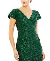 Women's Sequined Short Sleeve Wrap Over Cocktail Dress