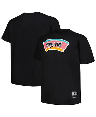 Men's Mitchell & Ness Black Distressed San Antonio Spurs Big and Tall Hardwood Classics Vintage-Like Logo T-shirt